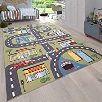 Paco Home Alfombra Habitación Infantil- Alfombra De Juegos Diseño Carreteras Coches- Verde- tamaño:80x150 cm